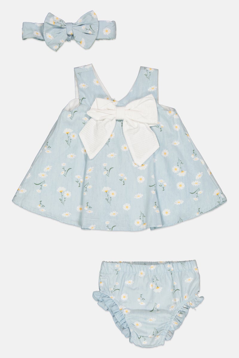 Quiltex Toddlers Girl 3 Pieces Allover Print Dress With Panty And Headband Set, Multicolor - Image 2